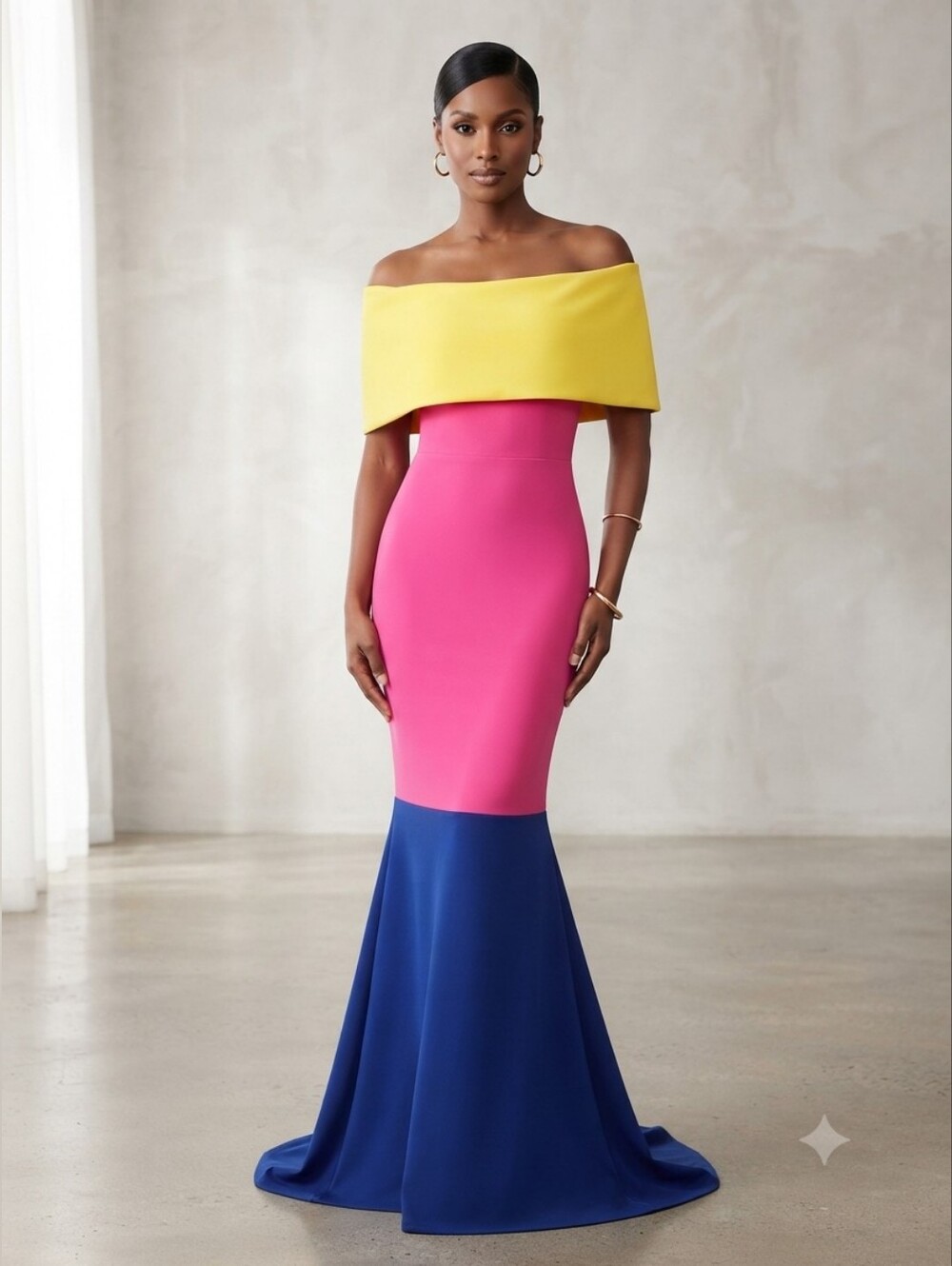 Lilly's Kloset Off Shoulder Color Block Mermaid Maxi Dress Ss M